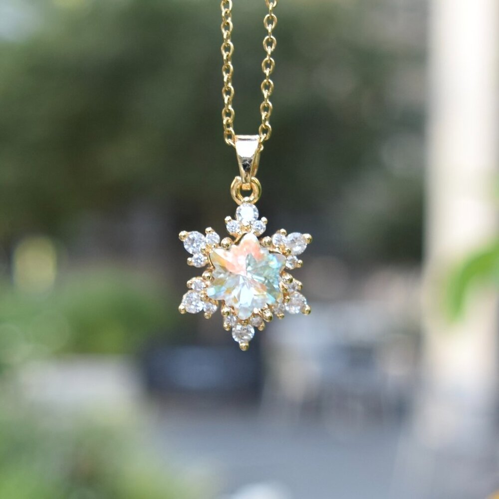 Snowflake Crystal Diamond Charm - Stainless Steel Necklace